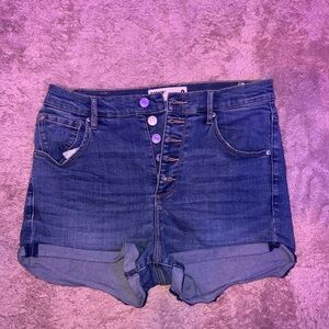 Garage Blue Jean Shorts with Cuffed Hem and High-Waisted Style